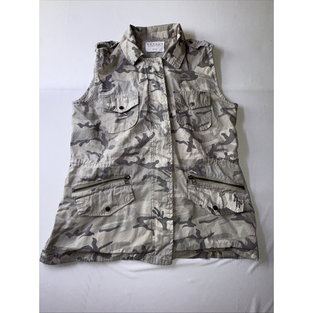 Velvet‎ by Graham & Spencer Women's Camouflage Army Jacket Vest Green Beige Sz P
